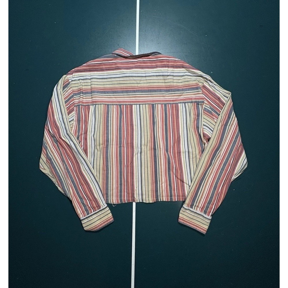 Striped Cropped Button Up Shirt Women's Medium Preppy Long Sleeve‎ Retro Casual - Picture 7 of 7